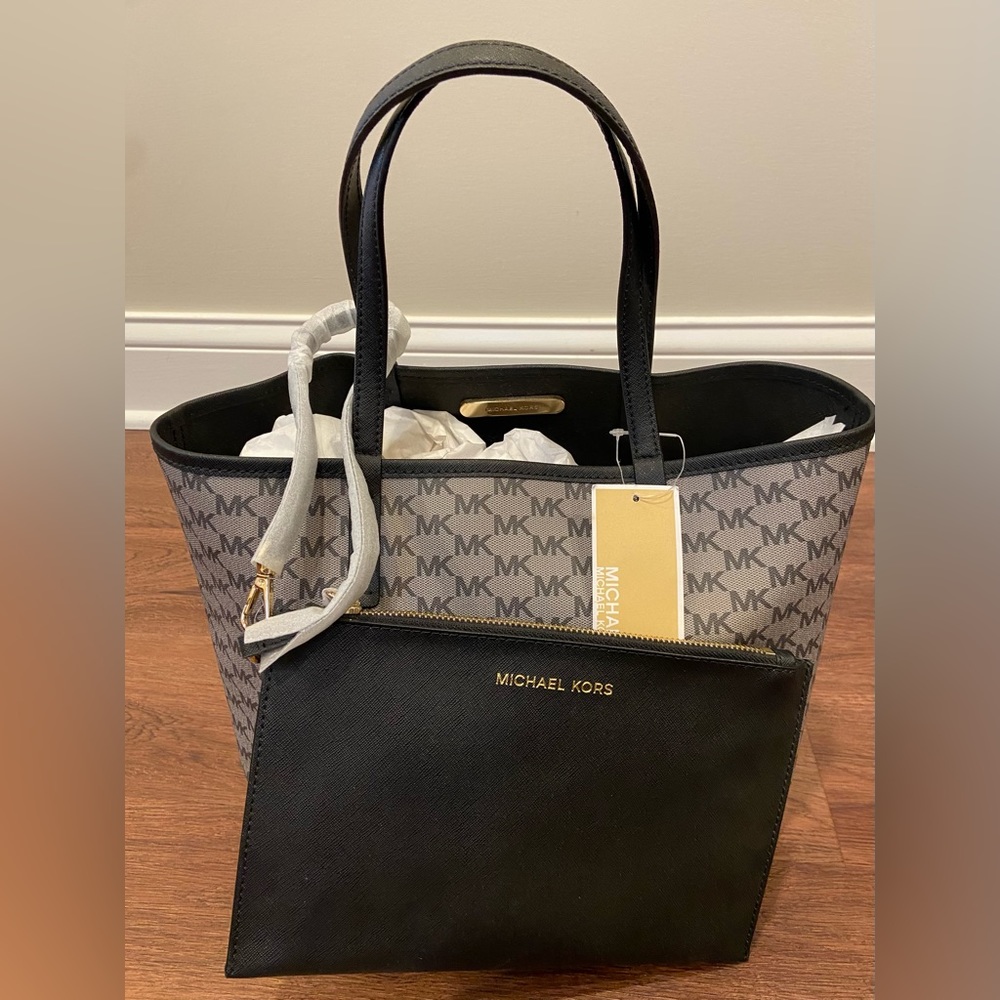 Michael Kors 2-pc. MK Signature Jet Set Reversible tote w/ black envelope clutch